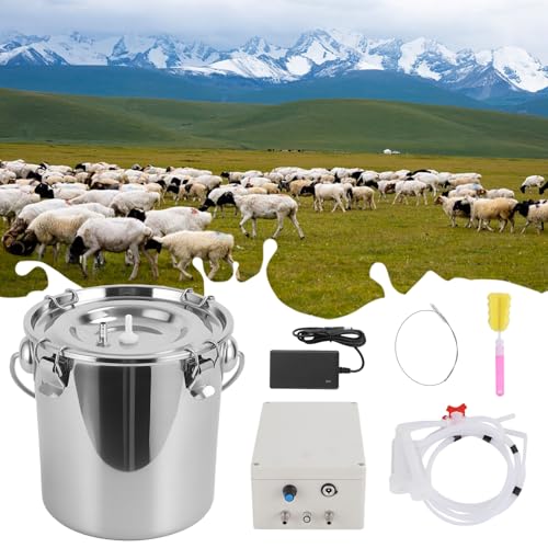 Cow Electric Milking Machine 14L - 110V-240V Automatic Pulsation Vacuum Pump with 2 Teat Cups Stainless Steel Bucket for Cows - size: 14L/3.7GAL