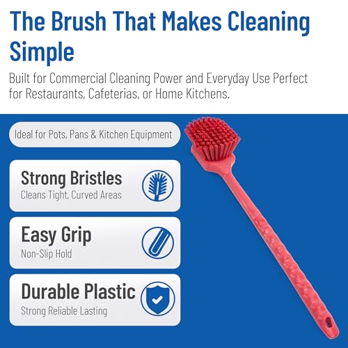 SPARTA 40501EC05 Plastic Large Scrub Brush, Kitchen Brush, Utility Brush With Long Handle For Cleaning, 20 Inches, Red