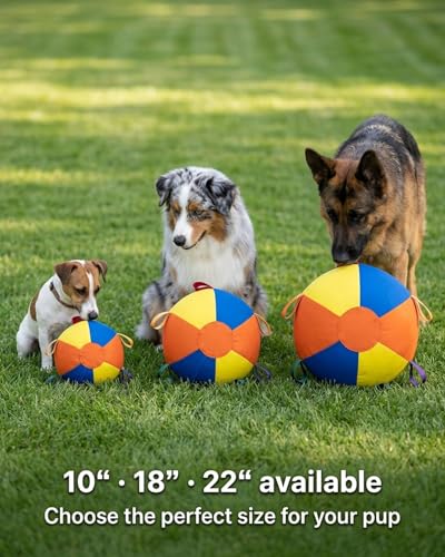 10/18/22" Herding Ball for Dogs Durable Tear Resistant Inflatable Jumbo Calming Toy Heavy Duty Handle Cover Pump Outdoor Play Exercise Training Large Breeds Border Collie Cattle Dog Waterproof (22IN) - size: 22IN
