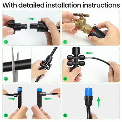 MIXC 247 FT Drip Irrigation System,Quick Connector Garden Watering System Automatic Sprinkler System Kit for Lawn Raised Bed Greenhouse Plant Watering System with 1/4'' Tubing,Drip Emitters,Connectors - size: 50FT Main tube+197FT 1/4'' tube