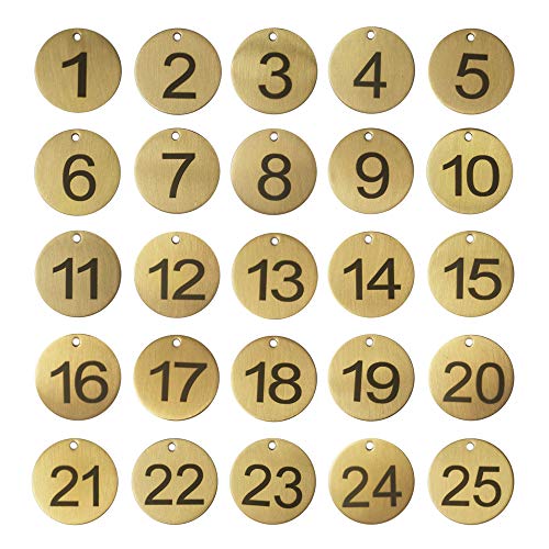 Numbered Brass Tags with Key Rings (1-25) - size: 1-25