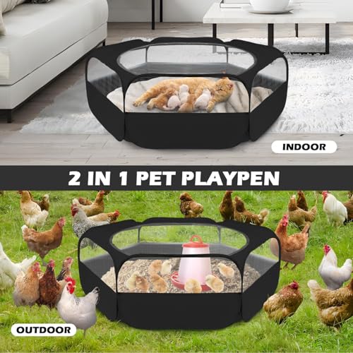 Small Animal Playpen with Zipper Cover, Portable Indoor Outdoor Pet Cage Tent, Waterproof Breathable Brooder Box for Chicks, Kittens, Bunnies, Hamsters, Guinea Pigs, Black