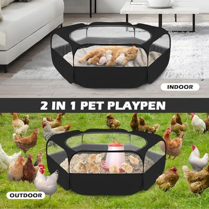 Small Animal Playpen with Zipper Cover, Portable Indoor Outdoor Pet Cage Tent, Waterproof Breathable Brooder Box for Chicks, Kittens, Bunnies, Hamsters, Guinea Pigs, Black