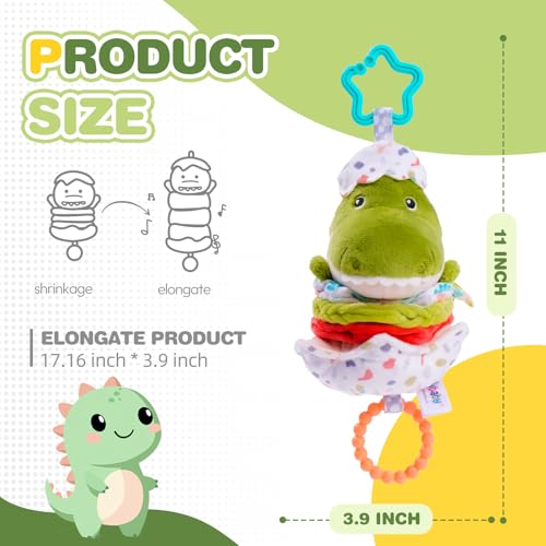 Jollybaby Baby Musical Pull String Hanging Toy for Stroller Car Seat Crib Play Gym, Plush Stuffed Dinasour Toy for Carseat with Music Teether Crinkle Paper, Sensory Toy for 0-6-12-18 Months Baby Gift - style: Dinosaur