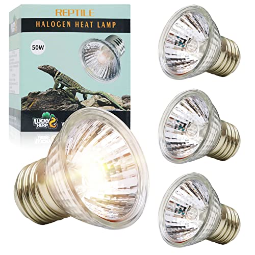 LUCKY HERP 4 Pack 50W UVA UVB Reptile Light Bulbs, Heat Lamp Bulbs for Reptiles and Amphibians, Basking Light Bulb for Turtle, Bearded Dragon, Lizard Heating Use - size: 50*4