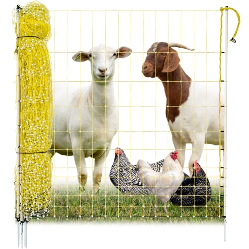 Premier 1 Portable Electric Chicken Net with Built-in Posts | 48"H x 82'L | Yellow Poultry Fence for Backyard Chickens, Ducks, Turkeys