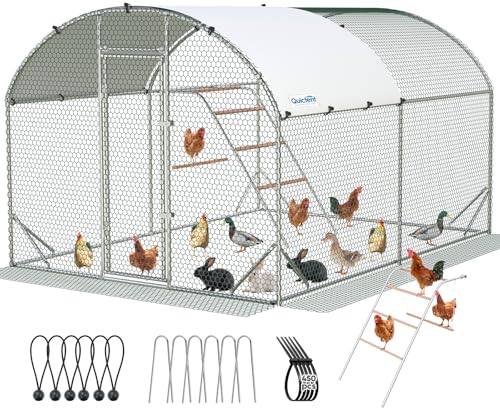 Quictent Essential Series 12x9x6.6ft Metal Chicken Coop Run with Climbing Ladder, Walk-in Outdoor Poultry Cage with PVC Coated Chicken Wire, Hen Duck Rabbit Farm House, Waterproof Anti-UV Cover - size: 12x9ft
