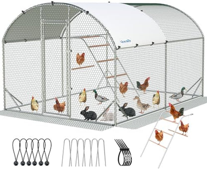 Quictent Essential Series 12x9x6.6ft Metal Chicken Coop Run with Climbing Ladder, Walk-in Outdoor Poultry Cage with PVC Coated Chicken Wire, Hen Duck Rabbit Farm House, Waterproof Anti-UV Cover - size: 12x9ft