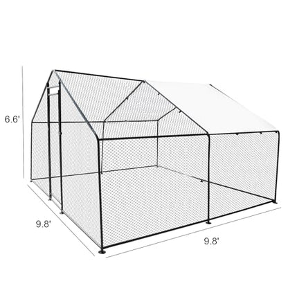 9.8'L x 9.8'W x 6.6'H Large Chicken Coop, Metal Chicken Run, Walk-in Chicken Pen Poultry Cage House with Waterproof and Anti-Ultraviolet Cover for Outdoor Backyard Farm Use - size: 9.8'L x 9.8'W x 6.6'H