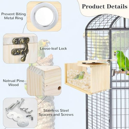 Parakeet Nesting Box Cockatiel Nesting Natural Pine Bird Nest Bird Breeding Box House Acrylic Transparent Bird Box with Detachable Wooden Board for Lovebirds Cockatiel Budgie Conure Parrot XL - size: XL(13.3*7.4*6.6inch)