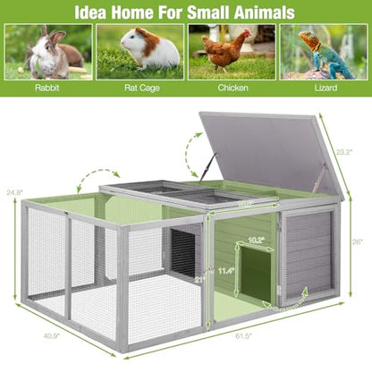 Chicken Coop Rabbit Hutch with Run for Ducks and Guinea Pigs,Wooden Outdoor Bunny Cage with PVC Layer