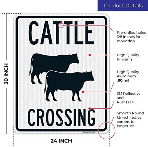 Cattle Crossing with Graphic Sign, 24x30 Inches, 3M EGP Reflective .080 Aluminum, Fade Resistant, Made in USA - size: 24x30 Reflective