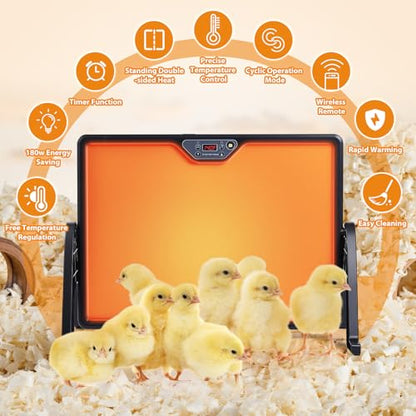 Serinar New Smart coop Heater with Remote Control, Built-in Adaptive Temperature Sensor, Adjustable Temperature, brooder Heating Panels with Timer and Lighting, brooder Panels to Keep Poultry Warm