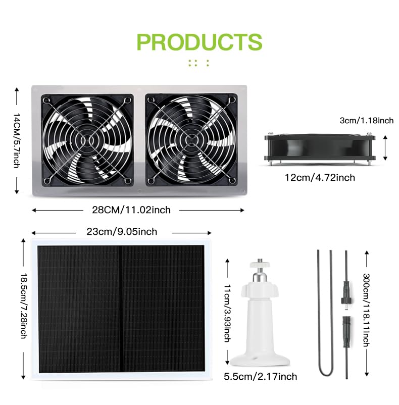 10W Solar Fan, Dual Metal Shell Exhaust Fan Kit for Chicken Coops, Greenhouses, Sheds, Pet Houses, and Windows, chicken coop accessories
