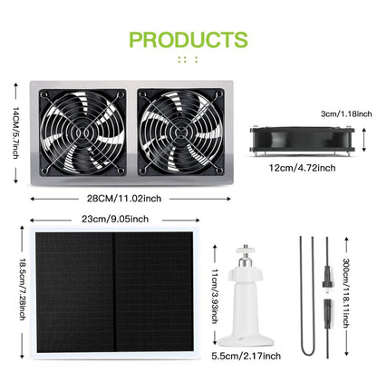 10W Solar Fan, Dual Metal Shell Exhaust Fan Kit for Chicken Coops, Greenhouses, Sheds, Pet Houses, and Windows, chicken coop accessories