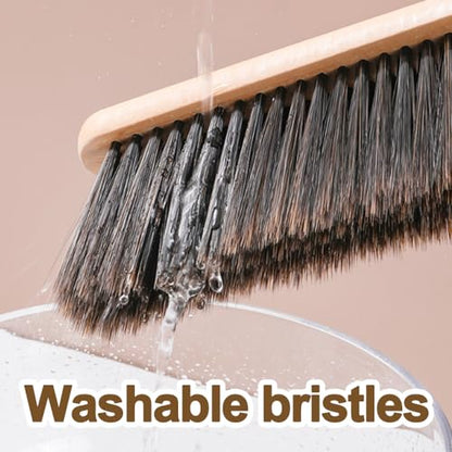 2 Pieces Wooden Dust Brush Hand Broom, Bench Brushes with Bristles, Handle Hair Brushes for Counter Bed Sofa Car Fireplace Household Woodworking Cleaning (Brown, Yellow) - color: Brown, Yellow
