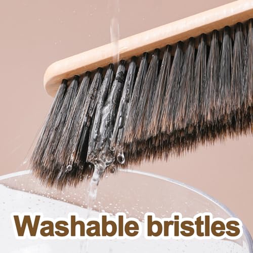 2 Pieces Wooden Dust Brush Hand Broom, Bench Brushes with Bristles, Handle Hair Brushes for Counter Bed Sofa Car Fireplace Household Woodworking Cleaning (Brown) - color: Brown