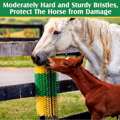3 Pack Livestock Scratching Brush Itch Relief Horse Scratching Post Self-grooming Goat Scratcher with Durable Screws for Horse Pony Goat Sheep Pig Donkey (Green and Yellow) - color: Green and Yellow