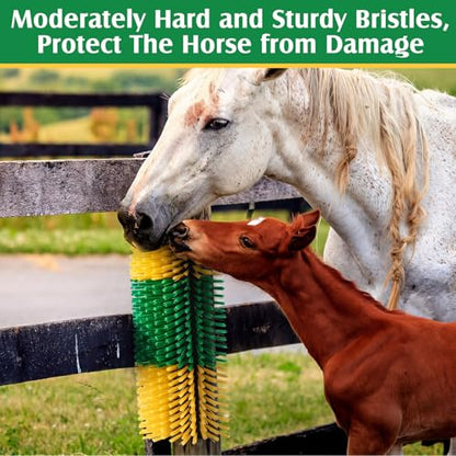 3 Pack Livestock Scratching Brush Itch Relief Horse Scratching Post Self-grooming Goat Scratcher with Durable Screws for Horse Pony Goat Sheep Pig Donkey (Green and Yellow) - color: Green and Yellow
