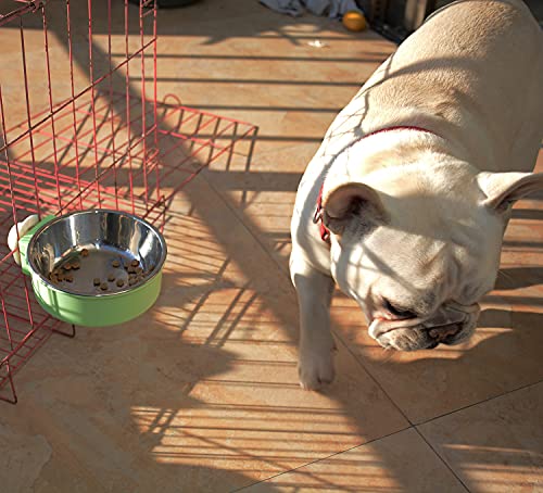 Crate Dog Bowl, Removable Stainless Steel Dog Water Food Feeder Bowls, Cage Cup Bowl for Frenchie Small Middle Dog and cat, Rats,Rabbit - color: Green, size: Small