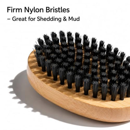 Goat Brushes for Grooming 2 Pack, Wooden Livestock Brush Set for Goats, Sheep, Calves, Horses, Dogs and Pigs, Soft Boar Bristle and Firm Nylon Body Brushes for Shedding, Face and Leg Care