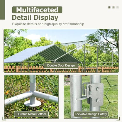 Large Metal Chicken Coop,19.7x9.8x6.4 FT Chicken Run for Yard with Waterproof & Anti-UV Cover,Walk in Chicken Pen with Feeding Door (13.1 * 9.8 * 6.4 ft) - size: 157.5"L x 118.1"W x 76.8"H