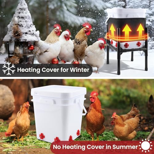 Heated Chicken Waterer with Stand, Thermostatically Poultry Water Heater with Nipples for Winter Outdoor Coop 3 Gallon (Black, 12L)