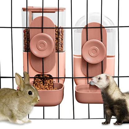 Lemtrflo Hanging Automatic Food Water Dispenser,Gravity Rabbit Feeder and Water Dispenser Set for Bunny Chinchilla Guinea Pig Hedgehog Ferret - color: Brown
