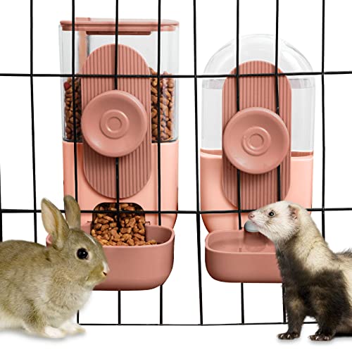 Lemtrflo Hanging Automatic Food Water Dispenser,Gravity Rabbit Feeder and Water Dispenser Set for Bunny Chinchilla Guinea Pig Hedgehog Ferret - color: Brown