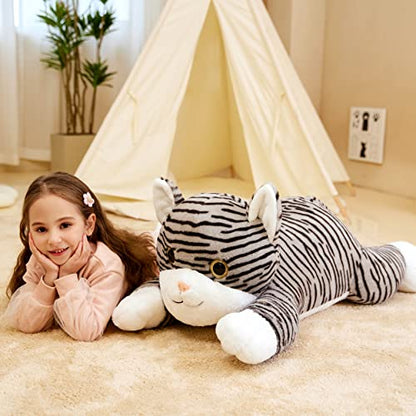 IKASA Giant Striped Cat Stuffed Animal Plush Toy,Large Kitten Big Jumbo Soft Toys,30" Huge Size Cute Plushy Fluffy Fat Plushie,Gifts for Kid - style: Cat