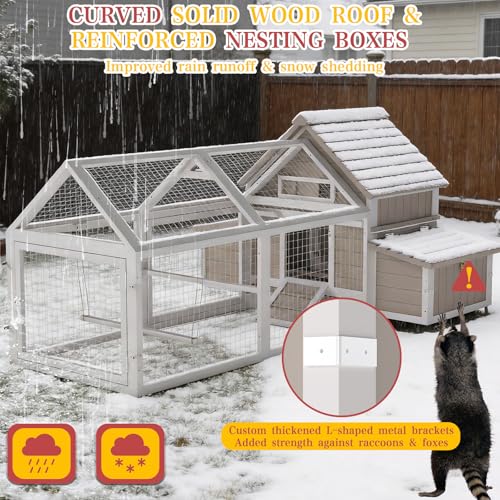83" L Large Chicken Coop and Run, Hen House with 4 Nesting Box Boxes, Rabbit Hutch Poultry Bunny Cage for 2-5 Chickens with 4 Perches, Removable Tray and Ramp