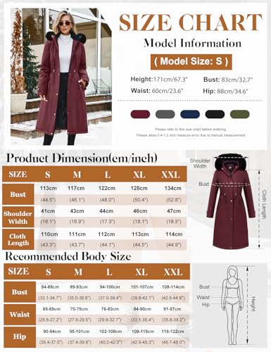 Womens Long Puffer Winter Coats Fleece Jacket Down Parka Warm Overcoat Thicken Quilted Jacket Removable Fur Coat - color: Wine Red, size: Medium