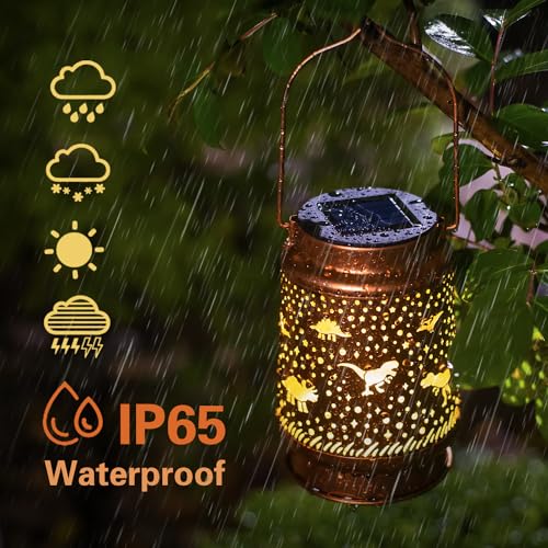 Dinosaur Solar Lanterns Outdoor Waterproof Hanging Solar Lights Dinosaur Gifts for Women Men Metal Decorative LED Dinosaur Lanterns for Garden Decor,Yard,Patio,Lawn,Tabletop,Pathway,Landscape - style: Dinosaur