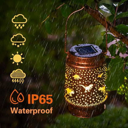 Dinosaur Solar Lanterns Outdoor Waterproof Hanging Solar Lights Dinosaur Gifts for Women Men Metal Decorative LED Dinosaur Lanterns for Garden Decor,Yard,Patio,Lawn,Tabletop,Pathway,Landscape - style: Dinosaur