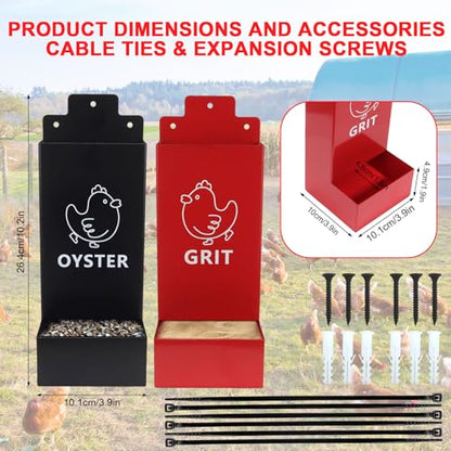 2 Pack Chicken Oyster Shell Feeder and Grit Feeder,1mm Thickness Metal Chicken Feeders for Hens and Chicks Wall Mounted, No Waste, Heavy Duty Poultry Supplies for Backyard Chickens, Ducks, Geese