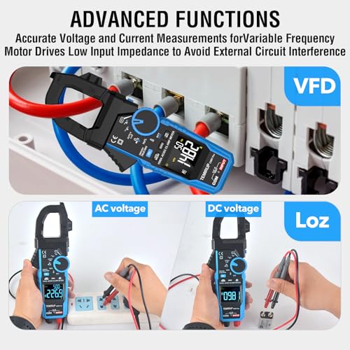 Inrush Digital Clamp Meter Multimeter - TEMIRUP T-RMS 6000 Counts 1000A Amp Voltage Tester with VFD, LOZ, Measures NCV, AC/DC Voltage Current, Continuity Capacitance Frequency Resistance, Temperature - size: CM87PRO, style: 1000A AC/DC Clamp Meter