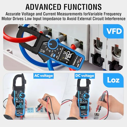 Inrush Digital Clamp Meter Multimeter - TEMIRUP T-RMS 6000 Counts 1000A Amp Voltage Tester with VFD, LOZ, Measures NCV, AC/DC Voltage Current, Continuity Capacitance Frequency Resistance, Temperature - size: CM87PRO, style: 1000A AC/DC Clamp Meter