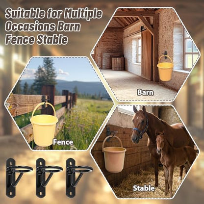 6 Pcs Bucket Hangers for Horse Wate, Heavy Duty 5 Gallon Bucket Hooks Iron Hangers for Feed & Water Buckets (Black, 3.9 x 1.1 x 2 Inch)