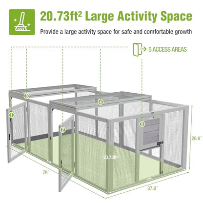 GUTINNEEN Chicken Coop Extension Chicken Run 20.73 ft², Large Expandable Hen House Run with 5 Doors, Universal Fit for Most Coops, Not for Standalone Use,79" L - size: 79.0"L x 37.8"W x 26.8"H