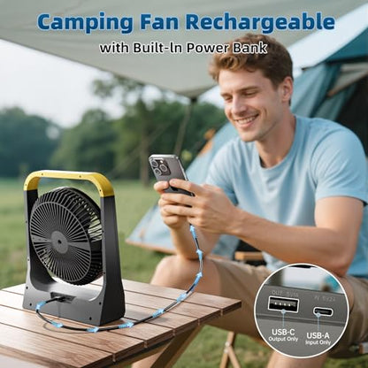 20800mAh Battery Powered Fan, USB-C Fast Rechargeable Portable Fan 80H Long Lasting, 8 Inch Outdoor Fan with 3350RPM Strong Wind, 4 Speeds & Timer, 70° Rotation, Quiet for Bedroom Office Camping