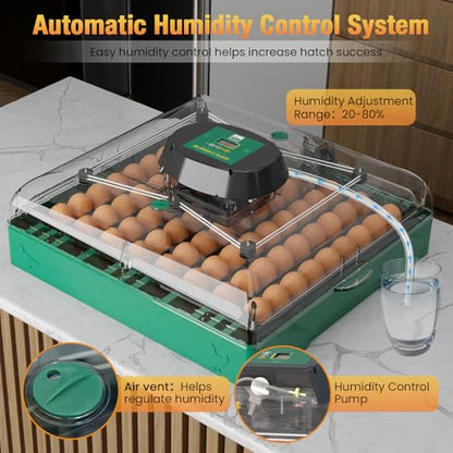 Egg Incubator for Chicken Eggs, Max 72 Egg Large Capacity with Automatic Egg Turner and Humidity Control, Egg Hatching Incubator for Chicken, Quail, Duck with 360° Clear View for Farm & Classroom