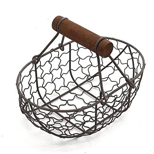 Egg Basket Egg Collecting Basket with Wood Handle Wire Egg Basket Rustic Vintage Primitives for Kitchen Living Room Rustic Egg Collecting Basket with Wood Handle Wire Egg Basket Chicken