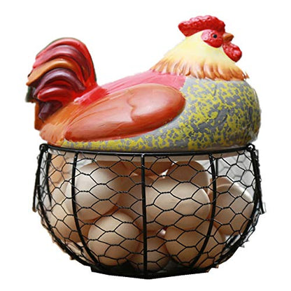 Ceramic Egg Holder Chicken Wire Egg Basket Fruit Basket Collection Hen Ornaments Decoration Kitchen Storage 19CMX22CM(B)