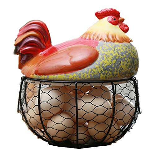 Ceramic Egg Holder Chicken Wire Egg Basket Fruit Basket Collection Hen Ornaments Decoration Kitchen Storage 19CMX22CM(B)