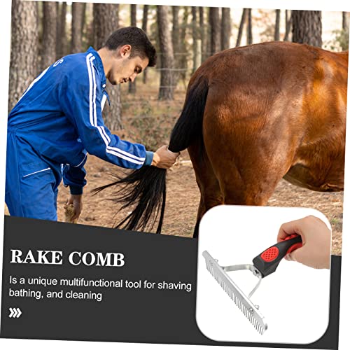 Horse Fur Cleaning Comb with Ergonomic Rubber Handle Durable Metal Teeth Grooming Rake and Livestock Easy Mud and Shedding Hair Removal Promotes
