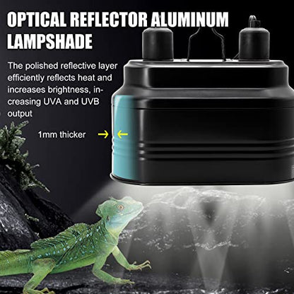 MECESOR Dual Reptile Lamp Fixture with Independent Switches, UVB & Basking Bulb Holder for Glass Terrarium Habitat - Reptile Light Fixture for Bearded Dragons,Turtles,Snakes & Lizards - style: Separate Switches