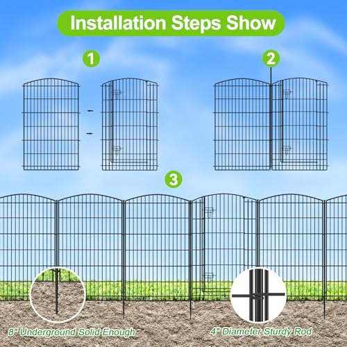 INJOPEXI Decorative Garden Fence 12 Panels 26ft (L)×42in (H) Garden Fences with 11 Panels + 1 Gate, No Dig Animal Barrier Rabbit Fencing Rustproof Metal Wire Temporary Dog Fence for Patio Outdoor Yard - size: 12 Panels 26ft(L)-42"(H) - With Gate