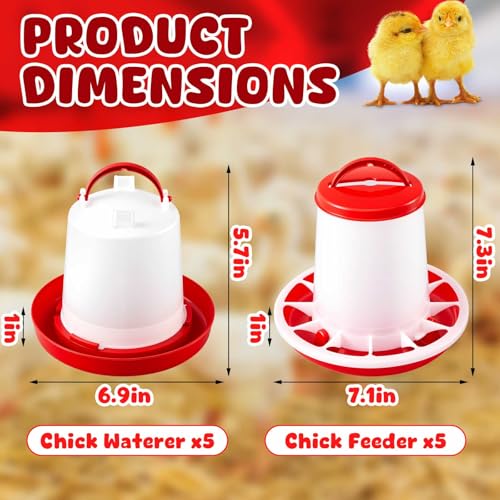 10 Pack Poultry Feeder and Drinker Sets 5 Pcs 1 L Hanging Drinkers and 2.2 lb Feeders for Chicks, Ducks, Geese, Turkeys, Coop & Brooder Use, Easy-Fill Design