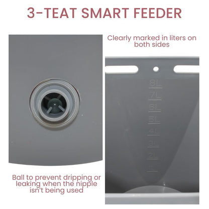 Lamb Feeder Bucket with 3 Teats and Valves – Metal Handle - Milk Feeding | Multi-Lamb Nursing Bucket, Livestock Feeding Pail for Lamb Rearing – Easy to Use, Clean & Maintain