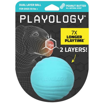 Playology Dog Toys | Dual Layer Ball Durable Chew Toy for Tough Chewers | Peanut Butter Scented Jumbo Dog Toy | Chew Toys for Large Dogs - size: Jumbo, style: Peanut Butter